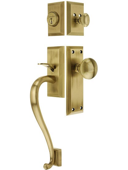 Fifth Avenue Entry Lock Set in Antique Brass Finish with Fifth Avenue Knob and